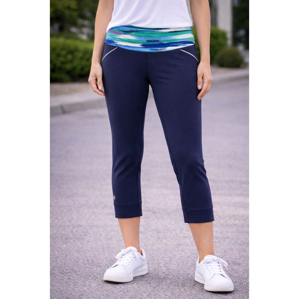 Athleta Cropped Contrast Waist Leggings Blue S